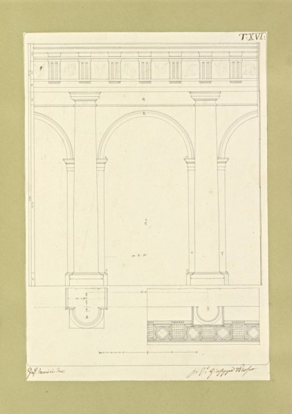 Autografi delle tavole della prima edizione dell' opera, degli Elementi della architettura civile, Vannini, Giuseppe, pen