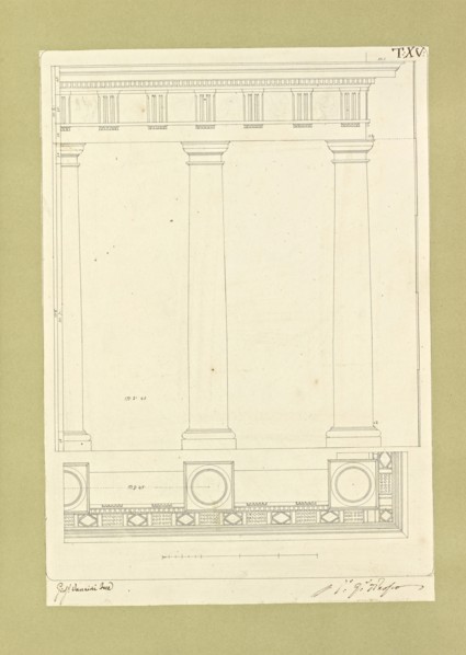 Autografi delle tavole della prima edizione dell' opera, degli Elementi della architettura civile, Vannini, Giuseppe, pen