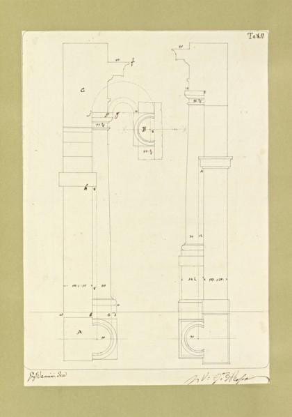 Autografi delle tavole della prima edizione dell' opera, degli Elementi della architettura civile, Vannini, Giuseppe, pen