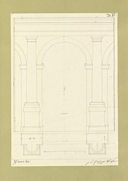 Autografi delle tavole della prima edizione dell' opera, degli Elementi della architettura civile, Vannini, Giuseppe, pen