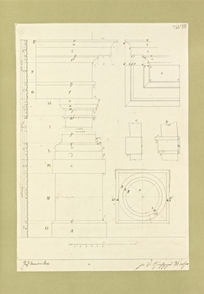 Autografi delle tavole della prima edizione dell' opera, degli Elementi della architettura civile, Vannini, Giuseppe, pen