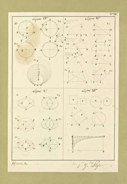 Autografi delle tavole della prima edizione dell' opera, degli Elementi della architettura civile, Vannini, Giuseppe, pen