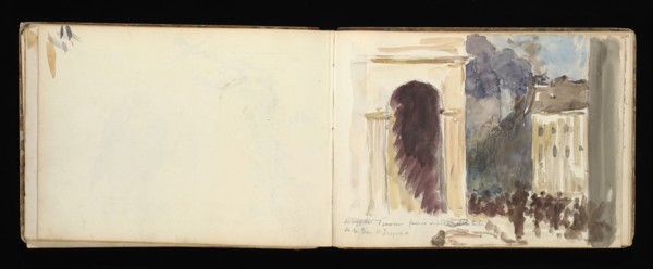 Sketchbook with manuscript notes Félix Bracquemond, Bracquemond, Félix, 1833-1914, pencil, pen, ink, and watercolor, ca. 1868