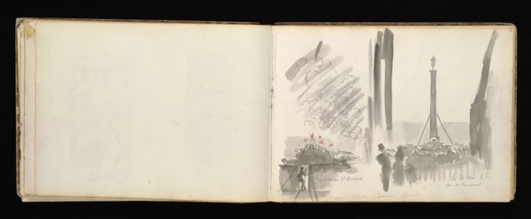 Sketchbook with manuscript notes Félix Bracquemond, Bracquemond, Félix, 1833-1914, pencil, pen, ink, and watercolor, ca. 1868