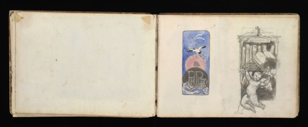 Sketchbook with manuscript notes Félix Bracquemond, Bracquemond, Félix, 1833-1914, pencil, pen, ink, and watercolor, ca. 1868