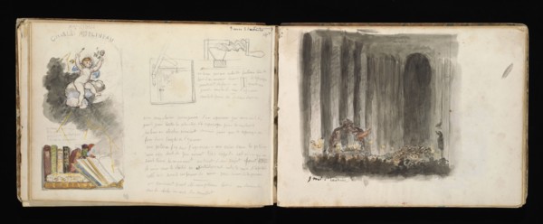 Sketchbook with manuscript notes Félix Bracquemond, Bracquemond, Félix, 1833-1914, pencil, pen, ink, and watercolor, ca. 1868