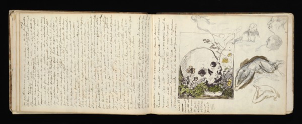 Sketchbook with manuscript notes Félix Bracquemond, Bracquemond, Félix, 1833-1914, pencil, pen, ink, and watercolor, ca. 1868