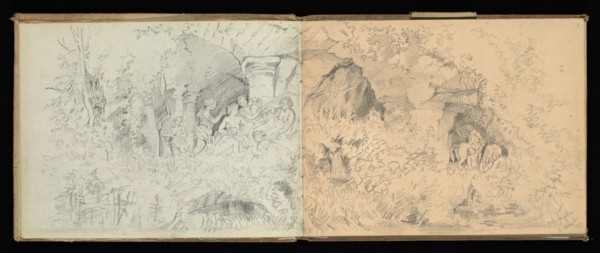 Sketchbook, Preziosi, Amadeo, 1816-1882, pencil, gray wash, white heightening, 1875, The sketchbook by Maltese artist Preziosi