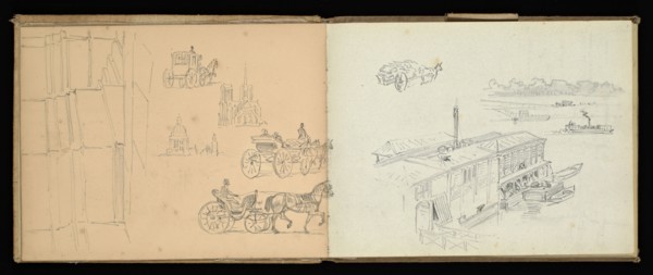 Sketchbook, Preziosi, Amadeo, 1816-1882, pencil, gray wash, white heightening, 1875, The sketchbook by Maltese artist Preziosi