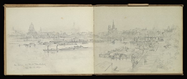 Sketchbook, Preziosi, Amadeo, 1816-1882, pencil, gray wash, white heightening, 1875, The sketchbook by Maltese artist Preziosi