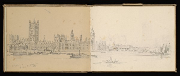 Sketchbook, Preziosi, Amadeo, 1816-1882, pencil, gray wash, white heightening, 1875, The sketchbook by Maltese artist Preziosi