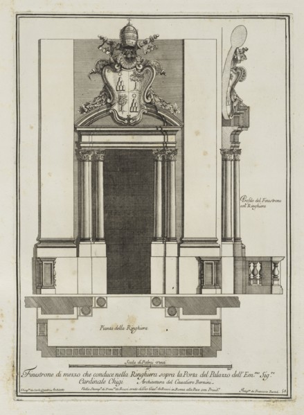 Finestrone di mezzo che conduce nella ringhiera sopra la porta del palazzo dell' Emmo. Sigre. Cardinale Chigi