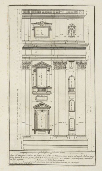 Parte del prospetto esteriore del fianco di S. Pietro in Vaticano, Stvdio d'architettvra civile sopra gli ornamenti di porte
