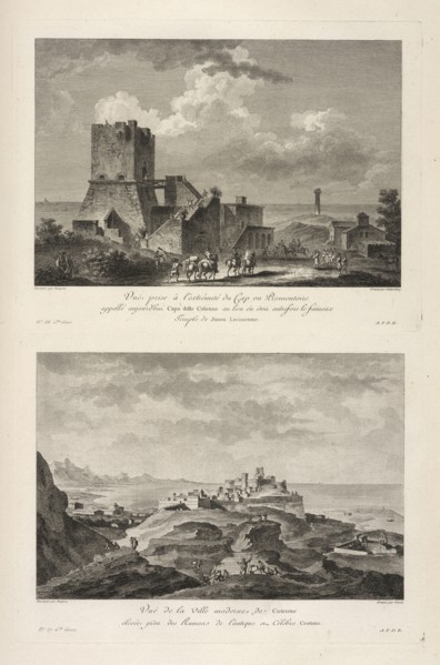 Vuë du Cap Colonna, Vuë de la Ville moderne de Cotrone, Vuë du Cap Colonna, Voyage pittoresque, ou, Description des royaumes