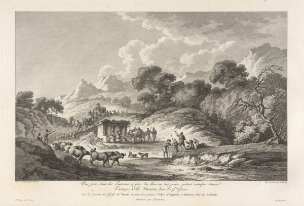 Vuës prise dans les Environs et près du Lieu ou l'on pense qu'etoit autrefois située L'antique Ville d'Heraclea dans le Grandes
