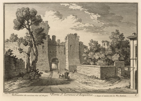 Porta S. Lorenzo ot Esquilina, Delle magnificenze di Roma antica e moderna, Vasi, Giuseppe, 1710-1782, Engraving, 1747-1761
