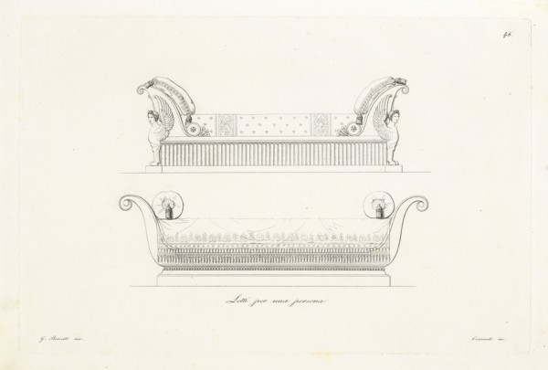 Letti per una persona, Opera ornamentale, Borsato, Giuseppe, 1771-1849, Engraving, 1825, Plate inscribed at lower left, G