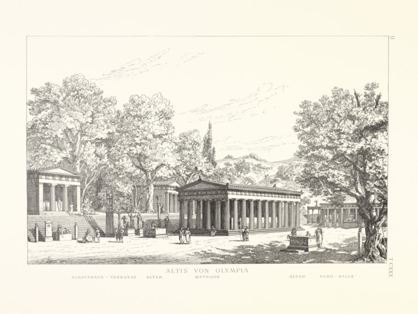 Altar, Metroon, Altar, Echo-Halle, Altis von Olympia: Schatzhaus-Terrasse, Altar, Metroon, Altar, Echo-Halle, Olympia