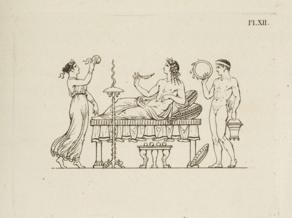 Pl. XII. A collection of antique vases, altars, paterae, tripods, candelabra, sarcophagi, andc. from various museums