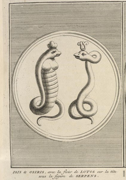 Isis and Osiris in the Likeness of Snakes, with Heads Crowned by Lotus Flowers, Ceremonies et coutumes religieuses de tous les