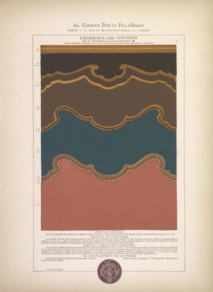 Tenture murale, L'harmonie des couleurs, Guichard, Édouard, b. 1815, Paint on paper, 1880, Plate numbered 19 in upper right