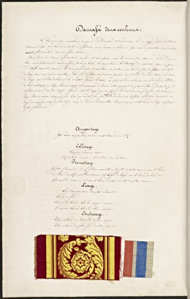 French textile manuscript, ca. 1820, This manuscript, an instruction manual for a school associated with a manufactory