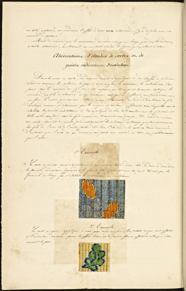French textile manuscript, ca. 1820, ca. 1820, an instruction manual for a school associated with a manufactory