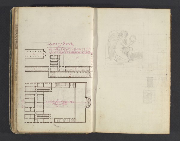 Sketchbook, Percier, Charles, 1764-1838, pencil, ink, wash, 1790, The sketchbook, attributed to the architect Charles Percier