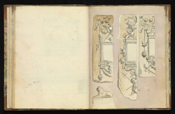 Sketchbook of ornamental and decorative designs, 18th century, pencil, pen, and wash drawings, Late 18th century, The sketchbook