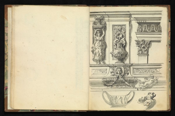 Sketchbook of ornamental and decorative designs, 18th century, pencil, pen, and wash drawings, Late 18th century, The sketchbook
