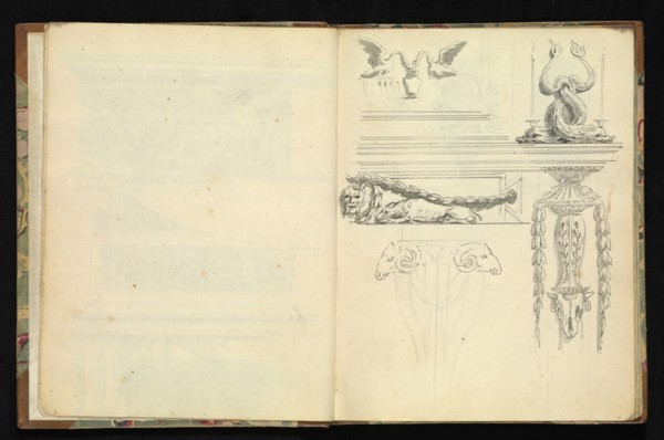 Sketchbook of ornamental and decorative designs, 18th century, pencil, pen, and wash drawings, Late 18th century, The sketchbook