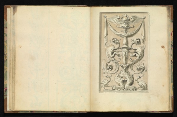 Sketchbook of ornamental and decorative designs, 18th century, pencil, pen, and wash drawings, Late 18th century, The sketchbook