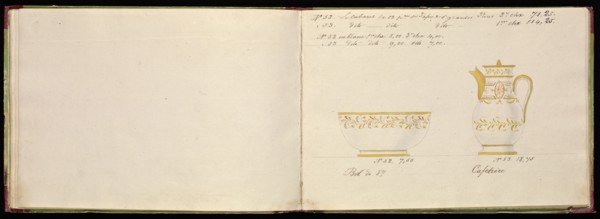 Honoré porcelain sample catalog, Honoré, Firm, 19th century, watercolor, gouache, ink, graphite, ca. 1800-1820, The manuscript