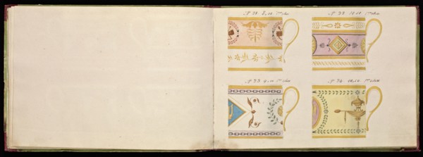 Honoré porcelain sample catalog, Honoré, Firm, 19th century, watercolor, gouache, ink, graphite, ca. 1800-1820, The manuscript