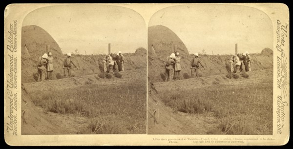 French tying stakes to Chinese condemned to be shot, China, Allies' stern government at Tientsin, French tying stakes to Chinese