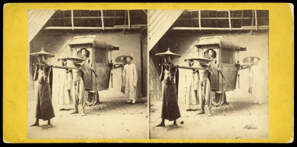 Mandarin in sedan chair and attendants, E. and H.T. Anthony, Firm, Miller, Milton, Albumen, 1860