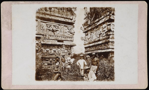 Alice Le Plongeon with rifle, Views of Mayan ruins in the Yucatan, Le Plongeon, Augustus, 1826-1908, Collodion half-stereo print