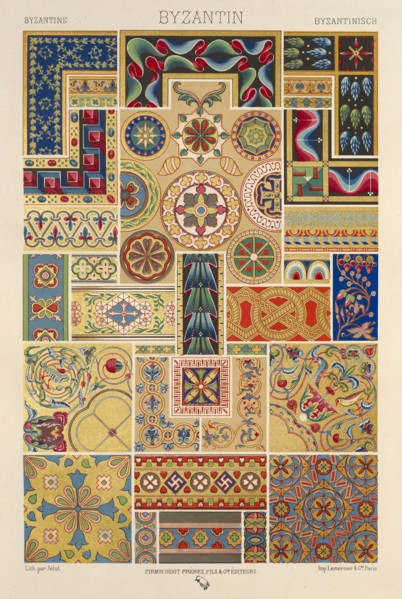 Byzantin, L'ornement polychrome, Jetot, Racinet, A., Auguste, 1825-1893, Chromolithography, between 1869 and 1887, Lith.