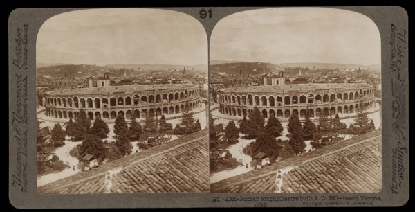 Verona, Roman ampitheatre built A.D. 260, east, Verona, Stereographic views of Italy, Underwood and Underwood, Underwood, Bert