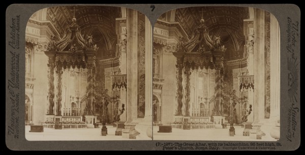 The great altar with its baldacchino, Stereographic views of Italy, Underwood and Underwood, Underwood, Bert, 1862-1943