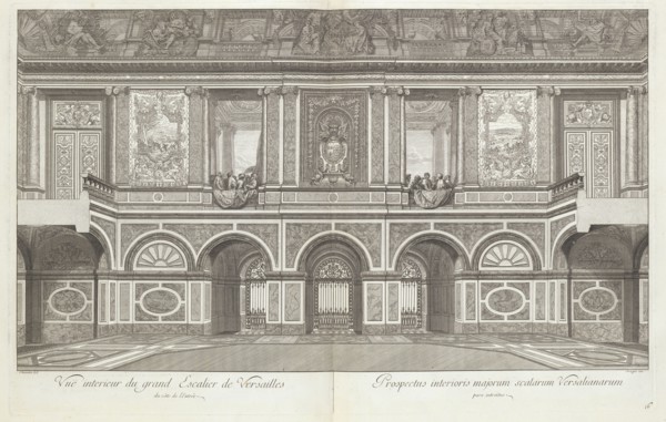 Vuë interieur du grand escalier de Versailles du coté de l'entrée, Grand escalier du Château de Versailles dit Escalier des