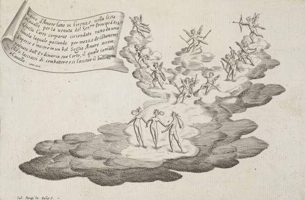 Guerra di bellezza, Italian theater prints, Callot, Jacques, 1592-1635, Parigi, Giulio, 1571-1635, Etching, black-and-white