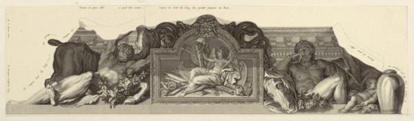 Relief flanked by figures of Hercules with the Cretan bull and a horse of Diomedes, Apotheosis of Hercules, Le Brun, Charles