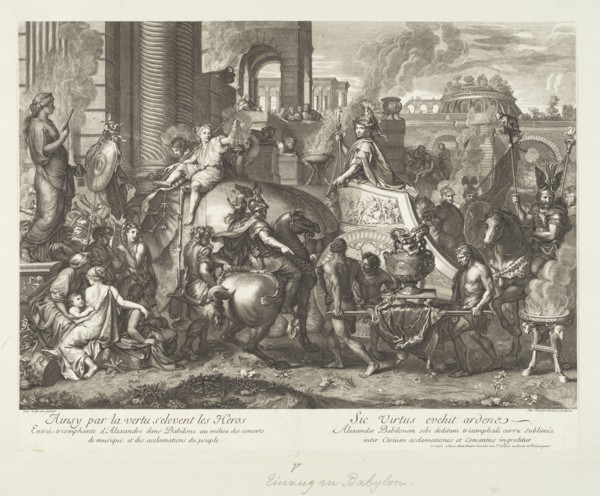 Triumphal entry into Babylon, Battles of Alexander, Le Brun, Charles, 1619-1690, Picart, Etienne, 1632-1721, Picault, Pierre