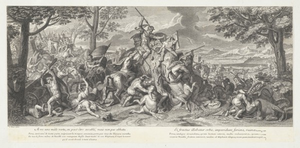 Porus in battle, Battles of Alexander, Le Brun, Charles, 1619-1690, Poilly, Jean-Baptiste de, 1669-1728, Engraving, etching
