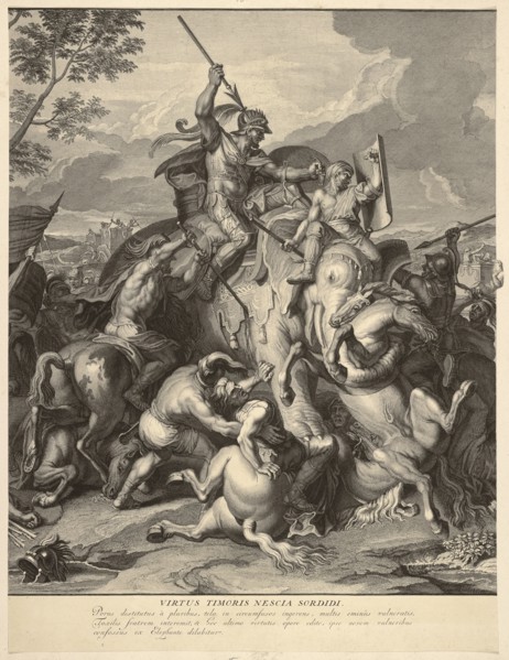 Porus in battle: center sheet, Le Brun, Charles, 1619-1690, Picart, Bernard, 1673-1733, Etching, engraving, black-and-white