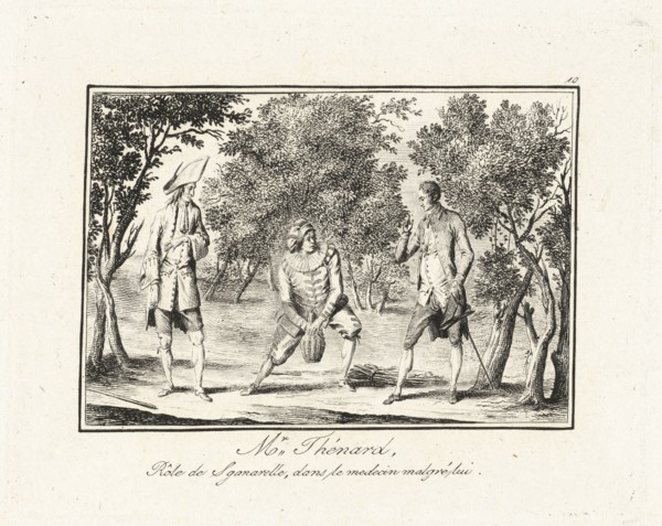 Mr. Thénard, rôle de Sganarelle, dans le medecin malgré lui, Italian theater prints, Etching, Undated. Engraver unknown