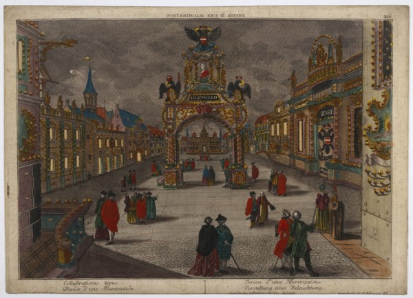 Devise d'une illumination, European vues d'optique, Probst, Georg Balthasar, 1732-1801, Hand-colored etching, between 1766