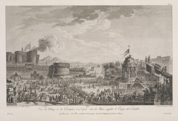 à Naples dans la place appellée il Largo del Castello, Vue du pillage de la cocagne, à Naples dans la place appellée il Largo