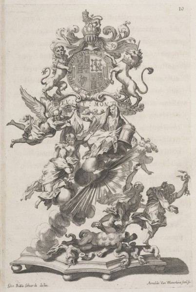 Centerpiece or sugar sculpture personifying the triumph of Catholicism in England, Raggvaglio della solenne comparsa